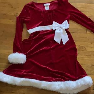 Ashley Ann size 14 red and white holiday dress with faux fur accents.